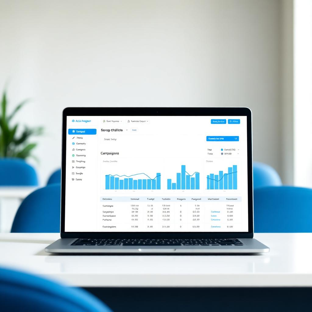 Ads campaign dashboard on a laptop.